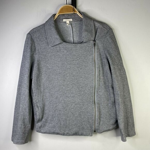 Eileen Fisher Gray Herringbone Side Zip Organic Cotton Jacket‎ Size M - Picture 1 of 8